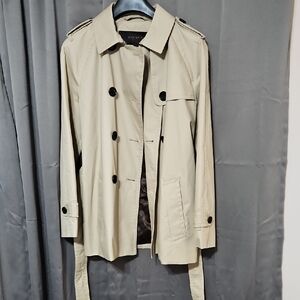 Coach Tan Trench Coat with Black Accents